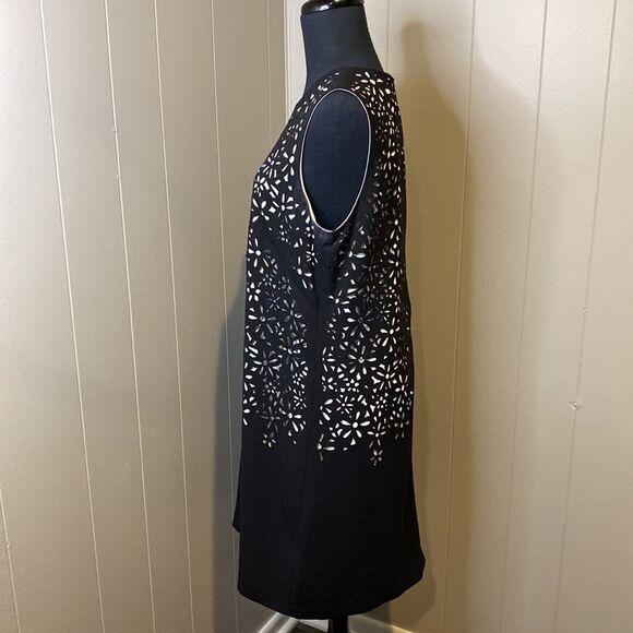 Calvin Klein Size 12 Sleeveless Shift Dress Black Floral Laser Cut Details - Picture 3 of 8